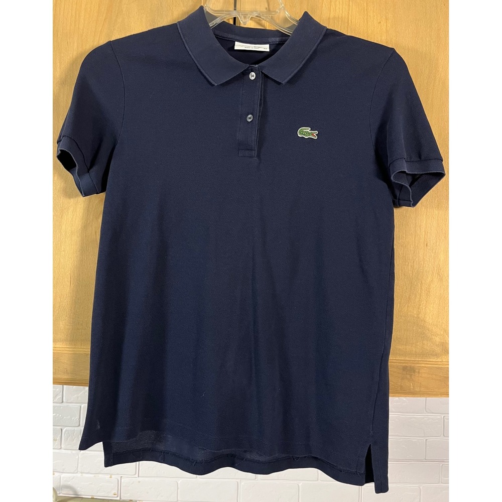 Lacoste for J.Crew Polo Shirt Womens 42 Navy Blue Short Sleeve Pique F8330